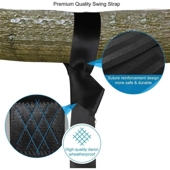 Longziming – Sangles de hamac en polyester – Lot de 2 – 2m x 2,5cm – Charge maximale 300kg – Boucles ajustables pour fixation arbre