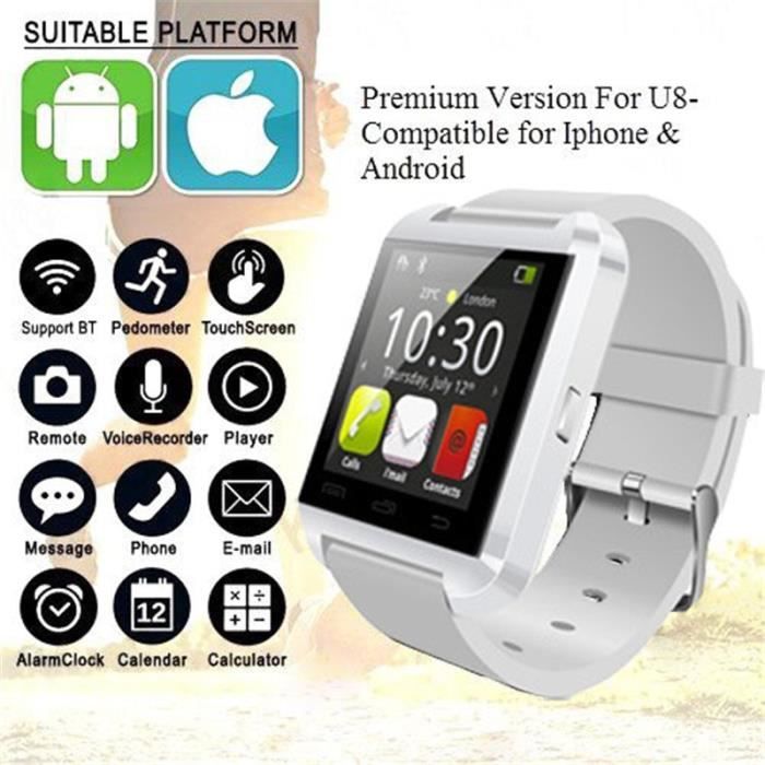 Bluetooth montre intelligente U8 Smartwatch avec cam ra Whatsapp