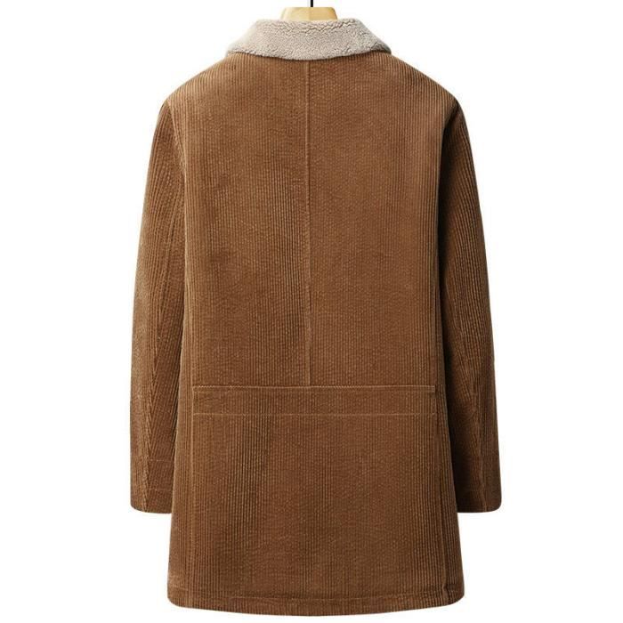 Manteau Homme Velours Cotele Hiver Chaud Double Polaire Casual Veste Epaisse Mi Longue En Coton Confortable Couleur Unie