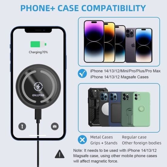 Support de téléphone magnétique sans fil pour grille d'aération de voiture  pour support de voiture MagSafe iPhone 13/13 Mini / 13 Pro/Pro Max/12/12  Mini / 12 Pro / 12 Pro Max Chargeur