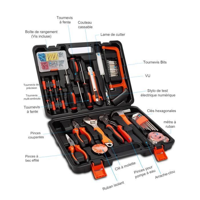 Kit d'outils à main ménager durable 11 pièces ensemble d'outils pour la  maison kits d'outils de réparation généraux pour bricolage maison Garage et  atelier avec boîte à outils 