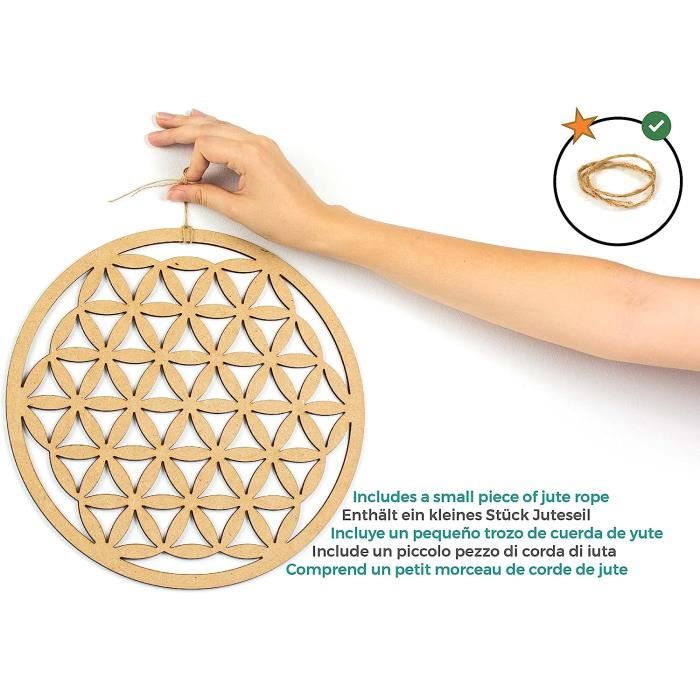 Décoration Murale Vie En Bois 30.5cm - Géométrie Sacrée - Art Chakra - Méditation - Cadeau Spiritualité