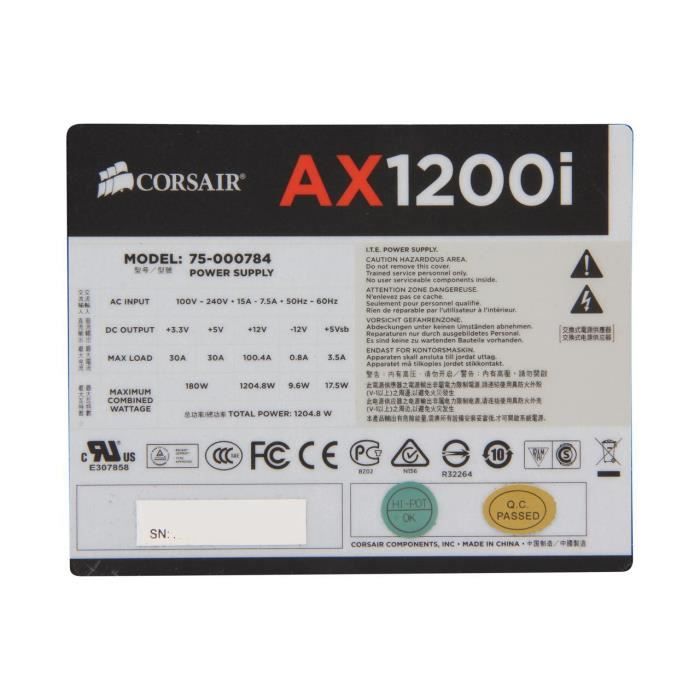 CORSAIR Alimentation PC AXi Series AX1200i 1200W Full Modulaire 80 PLUS Platium Cdiscount Informatique