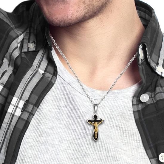 Oidea Collier pour homme en acier inoxydable avec pendentif en forme de croix couleur au choix Oidea Collier pour homme en acier inoxydable avec pendentif en forme de croix couleur au choix