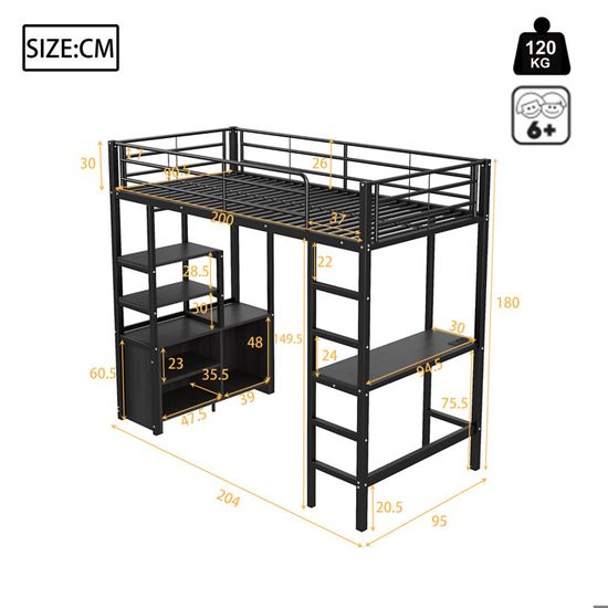 Lit Simple Métal ZZINOKE 90x190 Cm - Avec Tête Et Pied, Rangement Dessous, Design Noir épuré - Montage Facile Et Robuste