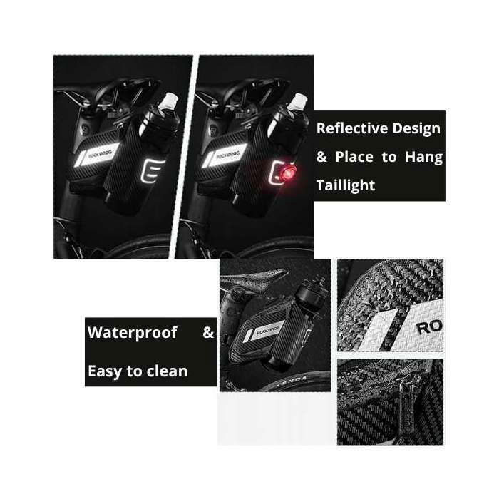 ROCKBROS Sacoche De Selle Vélo 1,5L – Porte-bouteille Inclus, Plaques PP Anti-déformation, Bandes Réfléchissantes, Noir