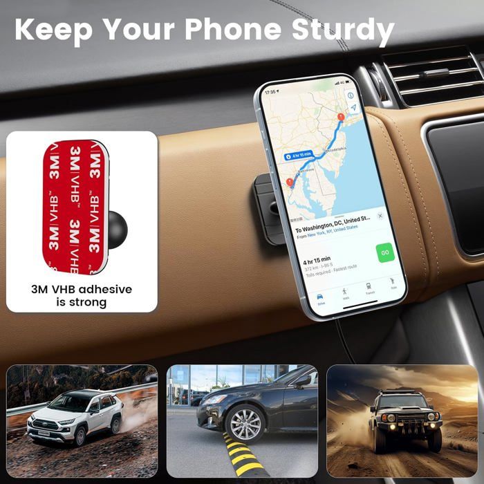 OHLPRO Support Téléphone Voiture MagSafe 15W Charge Induction - Compatible IPhone 16/15/14/13/12 - Fixation Tableau De Bord