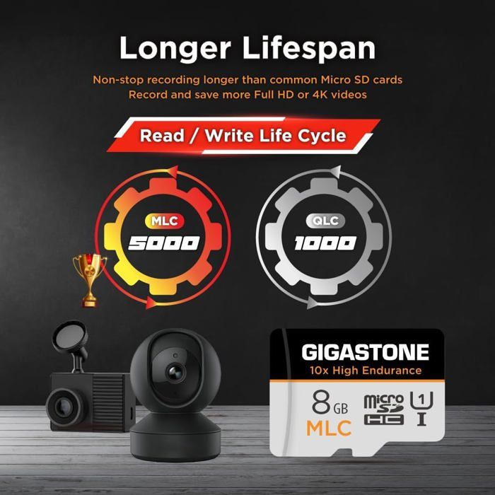[10x Haute Endurance] GIGASTONE Industriel MLC Carte Mémoire 8 Go,Lot ...
