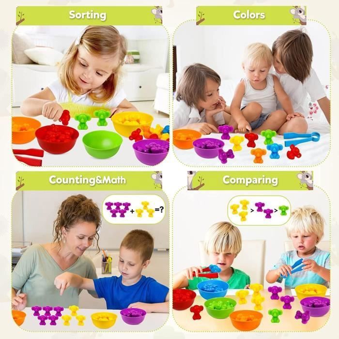 Victse Jeu Montessori De Comptage Et Tri – Animaux De Ferme – 36 Pièces + Pinces, Bols Et Dés – Dès 3 Ans – Cadeau éducatif