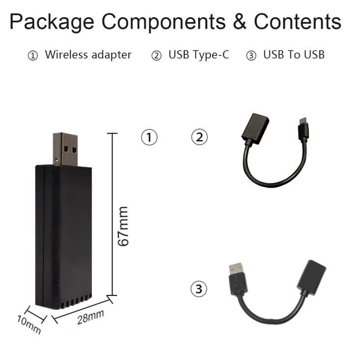 Adaptateur CarPlay sans fil pour iPhone, dongle USB , conversion de CarPlay  filaire en réseau sans fil, Bluetooth, connexion automatique au WiFi 5