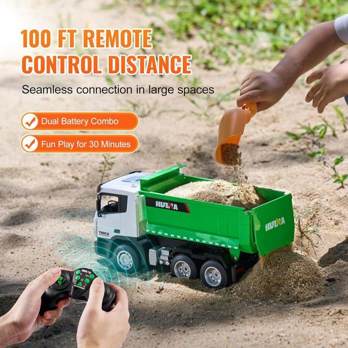 VEVOR Camion Benne RC 1:18 Télécommandé 9 Canaux – Véhicule De Construction Avec Cabine Métal, 2 Batteries, Portée 30m, Pour Enfants De 8 Ans Et Plus
