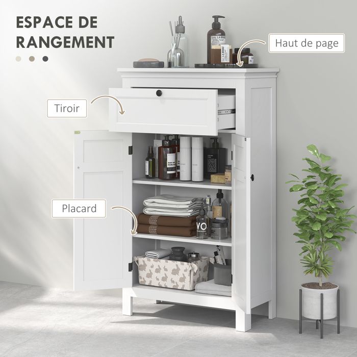 Armoire Salle De Bain HOMCOM Style Bohème - 55x30x82 Cm - Avec Tiroirs, Placard Et Porte En Rotin