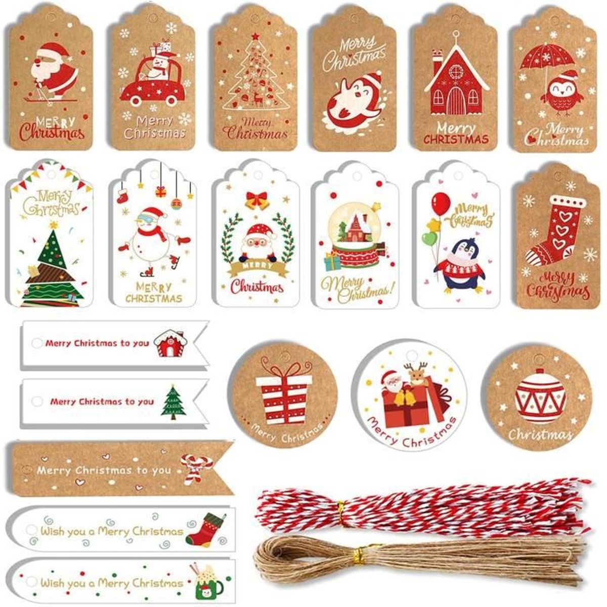 Yisscen Lot de 100 étiquettes cadeaux de Noël en papier kraft pour décorer votre sapin de Noël