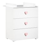 BABY PRICE Commode à langer - Babyprice - Basic - 3 tiroirs - En bois - Boutons cœur rose