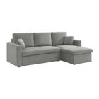 SWEEEK Canapé d'angle convertible en velours côtelé gris clair - IDA - 3 places. fauteuil d'angle réversible coffre rangement lit