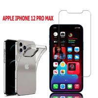 Pour Apple iPhone 12 Pro Max 6.7": Coque silicone gel UltraSlim + 1 Film Verre Trempé - TRANSPARENT