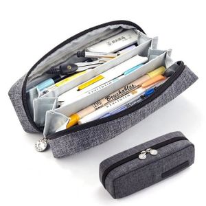 Angoo – sac à crayons multi-poches en toile, grande capacité, poignée,  pochette de rangement, organisateur pour papeterie voyage école A6492