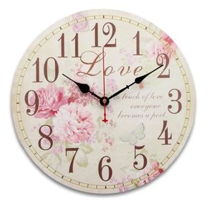 horloge r/étro au design tendance Shabby Chic avec un mouvement silencieux en quartz Horloge /Ø: 32 cm Home sweet Home- horloge de cuisine en bois avec un grand cadran en MDF