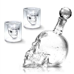 Verre à vin 1000ML Bouteille Verre Alcool Vide Skull avec 2 pc