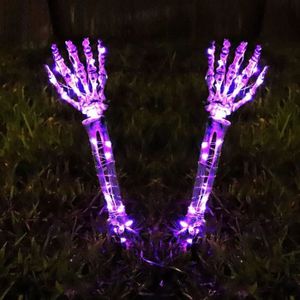 KIT DE DECORATION Lampadaire Décoration d'Halloween en forme de main de squelette, Piquets de bras de squelette lumineux pour intérieur et extérieur