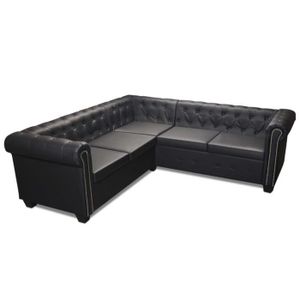 CANAPÉ FIXE Canapé d'angle Chesterfield 5 places Cuir synthétique Noir  Mothinessto LY0943
