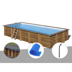 PISCINE Kit piscine bois Sunbay Braga 8,15 x 4,20 x 1,46 m + Bâche hiver + Bâche à bulles + Douche