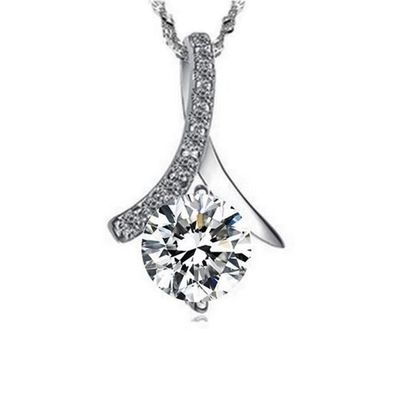 Collier En Or Blanc 18 Carats (750) Avec Diamant Solitaire – Pendentif Femme – Chaîne – Neuf Avec étiquettes