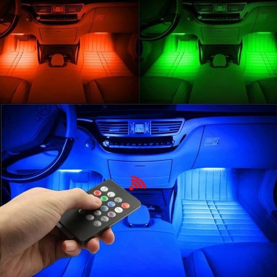 Éclairage DEL pour l'auto, éclairage intérieur pour l'auto, télécommande,  48 bandes lumineuses USB pour l'auto, musique multicolore sous le tableau  de bord avec chargeur pour l'auto, DC