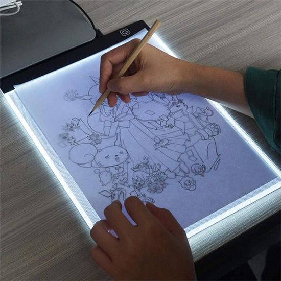 QENSPE Tablette Lumineuse LED A3 Sans Fil avec Support, Table Lumineuse de Dessin Alimentée par Batterie, 3 Modes de Couleurs 6 Niveaux de Lumières Dimmables pour Peinture, Croquis, Calligraphie Blanc