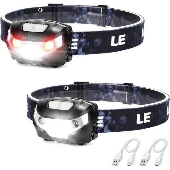 Lampe Frontale SuperFire Rechargeable USB - 500 Lumens - 5 Modes - IP44 Étanche - 2 Pack