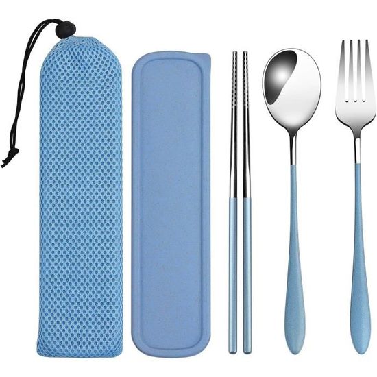Lékué Kit 3 Couverts Acier Inoxydable Avec Étui - Fourchette, Cuillère, Couteau Portable