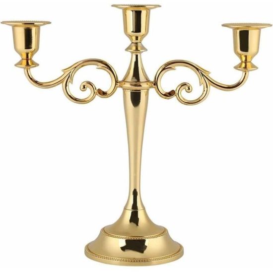 Bougeoir 3 Branches Style Européen - Métal Doré Ou Argenté - Décoration Mariage, Cheminée, Table - Hauteur 25cm - 4