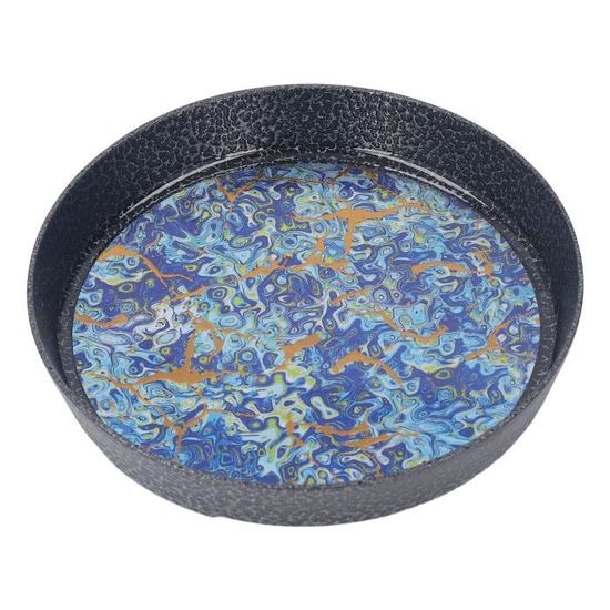 Plateau rond en métal vintage décor poissons - Arts de la table