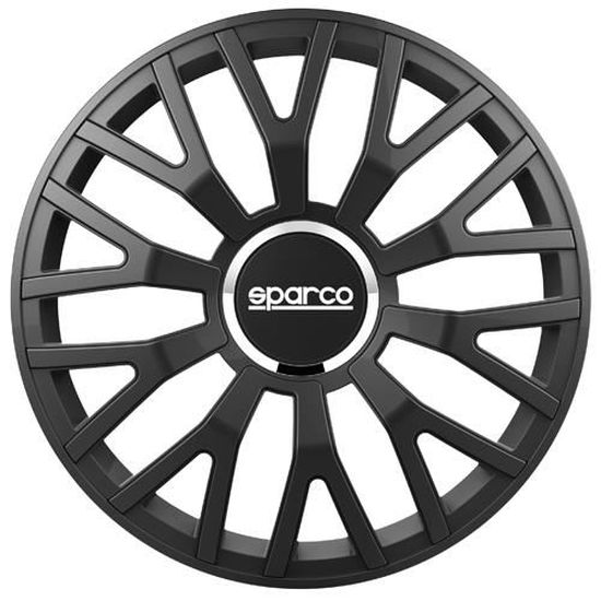 Sparco Treviso - Set De 4 Enjoliveurs 14 Pouces Noir & Gris - Look Sportif Racing - Anti-Rouille