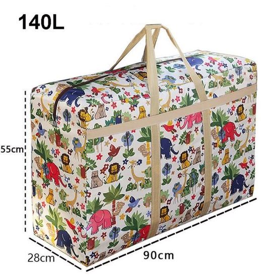 Grand Sac Cabas Cartable Paquetage Extra Large - Contenance Maxi, Toile Violette, Anses Faux Cuir Marron, Occasion