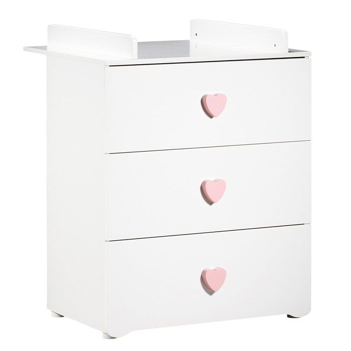 BABY PRICE New Basic Commode à langer 3 tiroirs - Boutons Cœur Rose