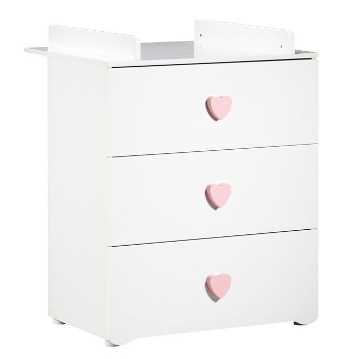 Baby Price New Basic Commode A Langer 3 Tiroirs Boutons Cœur