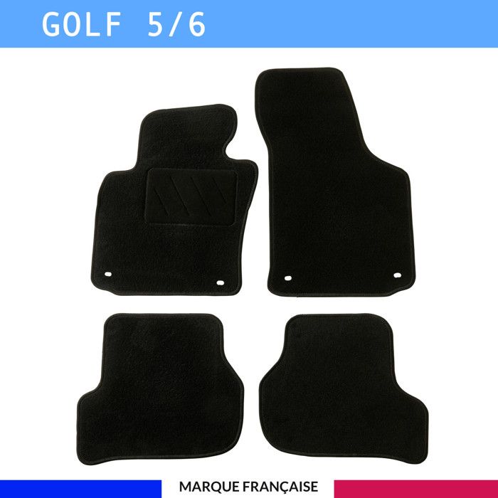 Tapis de sol voiture - Sur mesure pour Volkswagen GOLF 5 / GOLF 6 (11/2003-11/2012) - Antidérapant - Clips et Scratch - 4 pièces