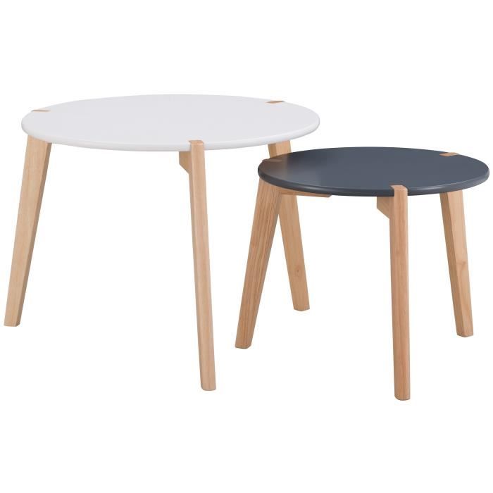 Galet Lot De 2 Tables Gigognes Rondes Scandinave Blanc Et Noir