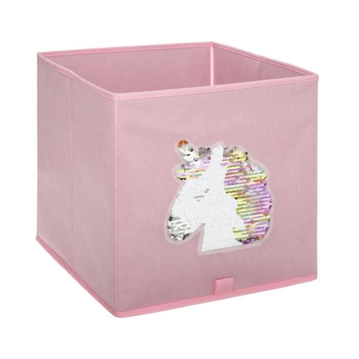 Atmosphera - Bac de rangement pliable Licorne Sequins Rose