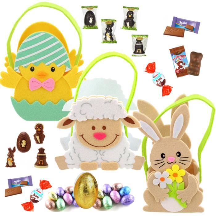 3 Paniers feutrine garnis de 20 chocolats Kinder mini bueno et schokobons, Celebrations - IDEE CADEAU NOEL