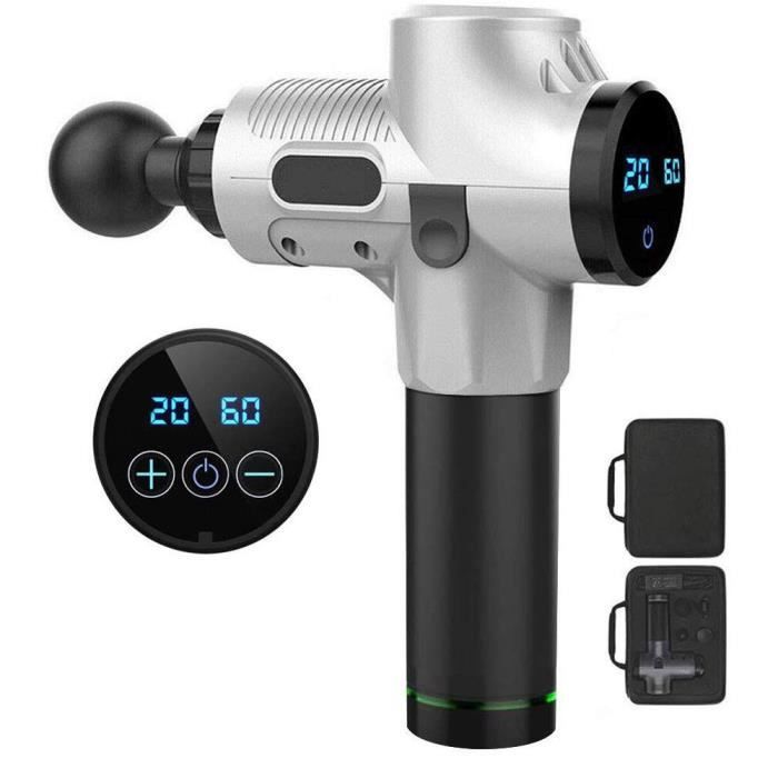 4 têtes Appareil de Massage Pistolet Marteau Vibration Thérapie 20 Vitesse Gris Pr Dos Cou Muscle Épaule 24v