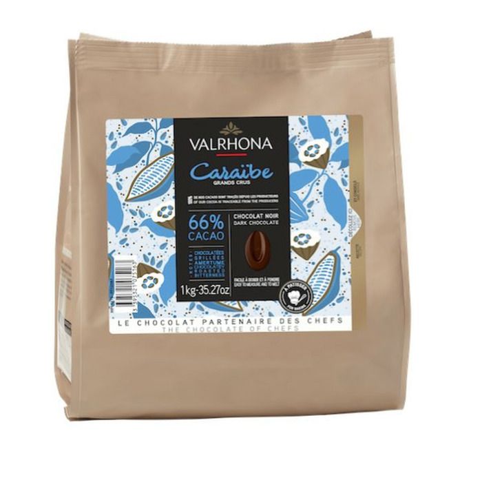 Fèves de chocolat noir Valrhona Caraïbe 66% Poids:1kg