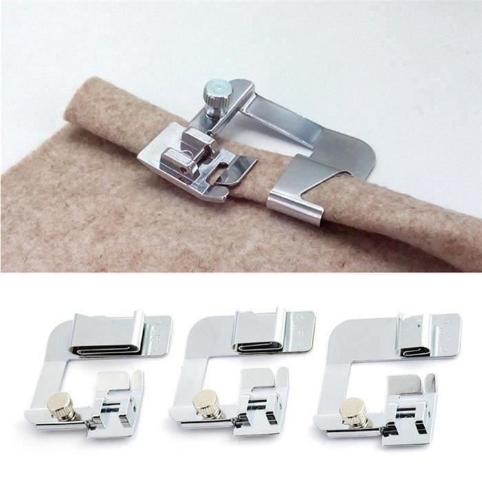 BAQI 3pcs Pied Presseur Machine à coudre Domestique Roulé 13mm 19M 25MM Set Pour Brother Singer