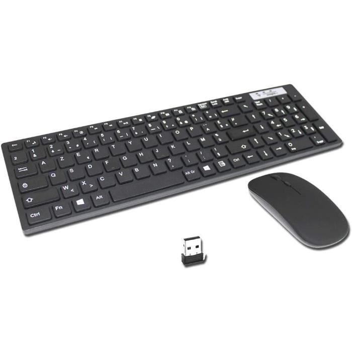 Ovegna T4 Ensemble Clavier et Souris sans Fil Wireless 24Ghz AZERTY pour PC Mini PC Mac SmartTV Raspberry Laptop Android Box s166