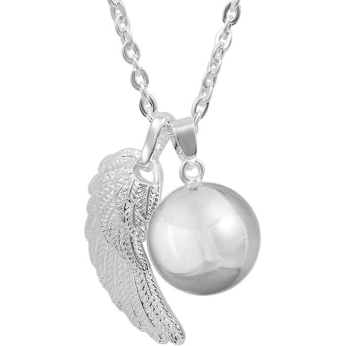 Collier Bola Grossesse - Femme - Aile d'Anges - Deux Sautoir Chaînes 114cm et 76cm - Argent