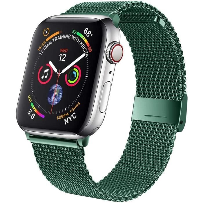Vert pour la série iWatch 6-5-4-3-2-1SE, 38mm-40mm bracelet pour le de montre Apple, boucle de bracelet en maille d'acier inoxydab