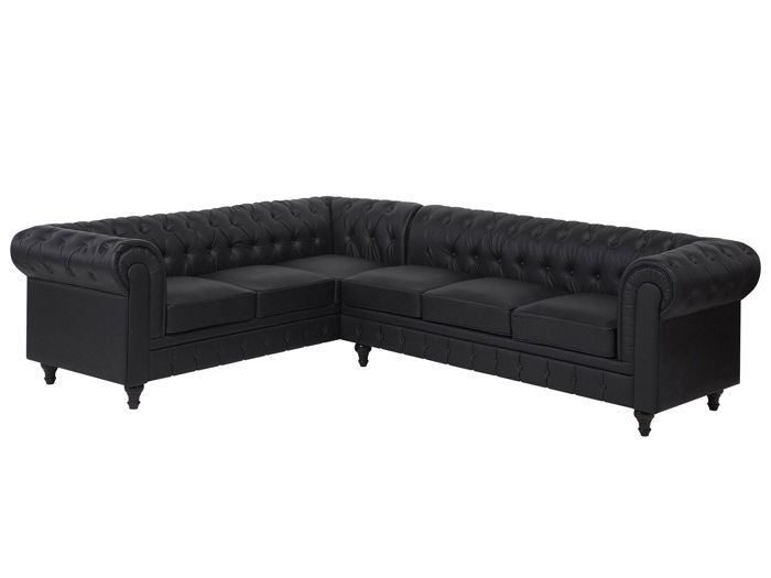 Beliani - Canapé d'angle à droite en simili-cuir noir CHESTERFIELD