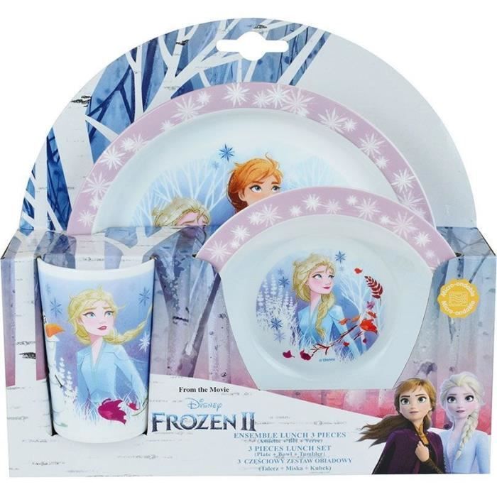 DISNEY REINE DES NEIGES Ensemble repas incluant 1 verre 220 ml, 1 assiette et 1 bol micro-ondables pour enfant