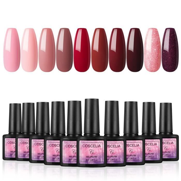 Coscelia Kit Vernis Semi Permanent Nail Gel Polish A Ongle Nail Art 10 Couleurs *8ml